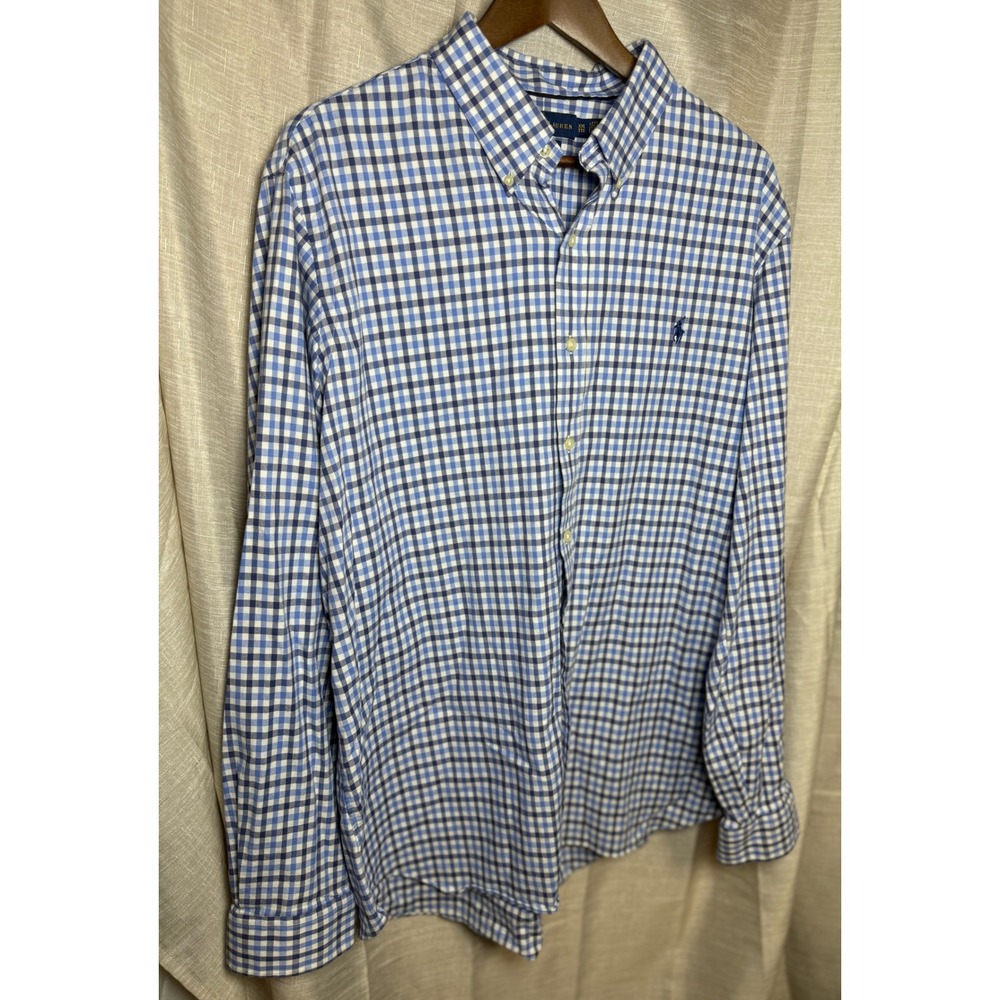 Ralph Lauren Performance Button Down Shirt Blue Gingham Plaid Men's XXL‎ TTG